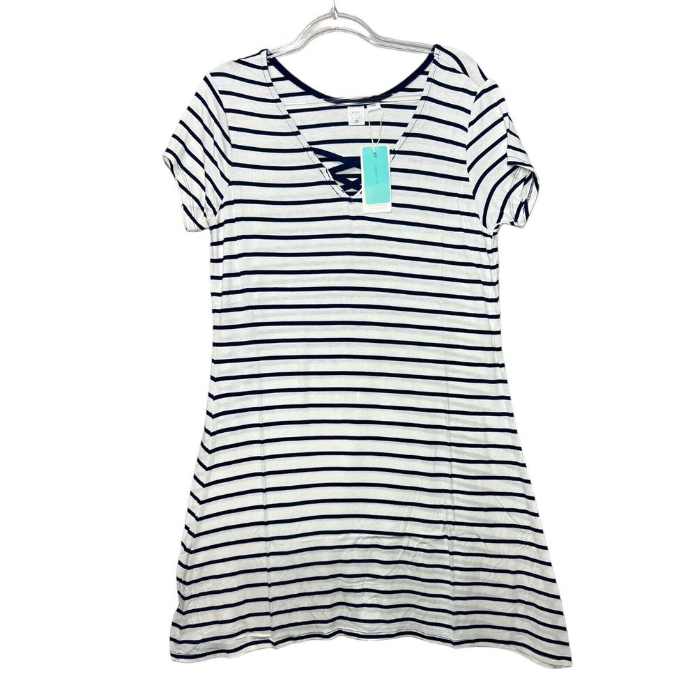 Nautical Stripe Dress Size M/L Swim Cover Up Criss Cross Back Coastal Preppy